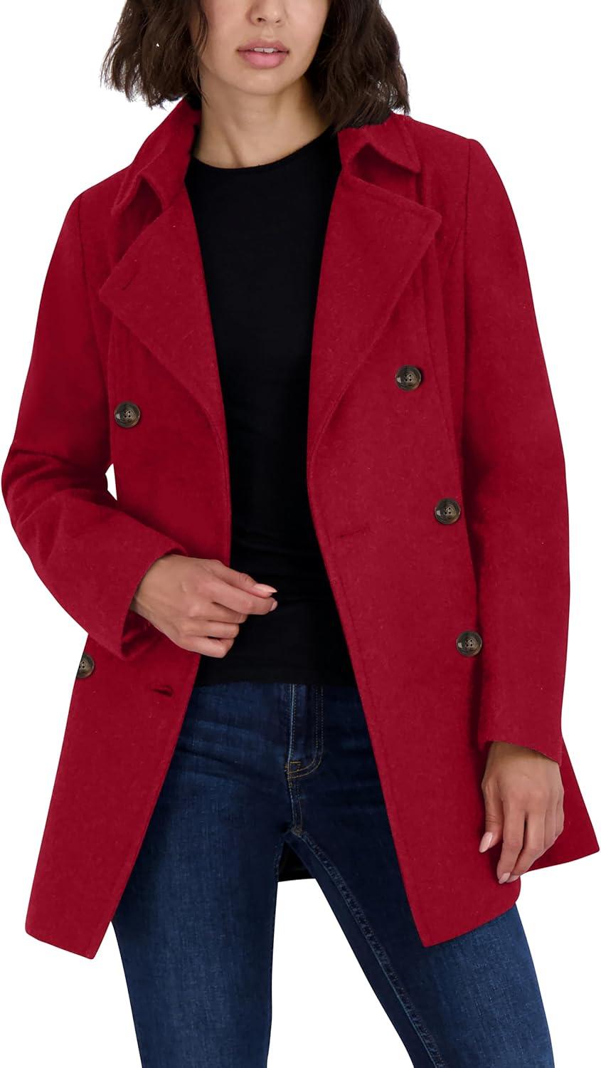 imageNautica Womens Peacoat Wool Blend Double Breasted Winter CoatDeep Red