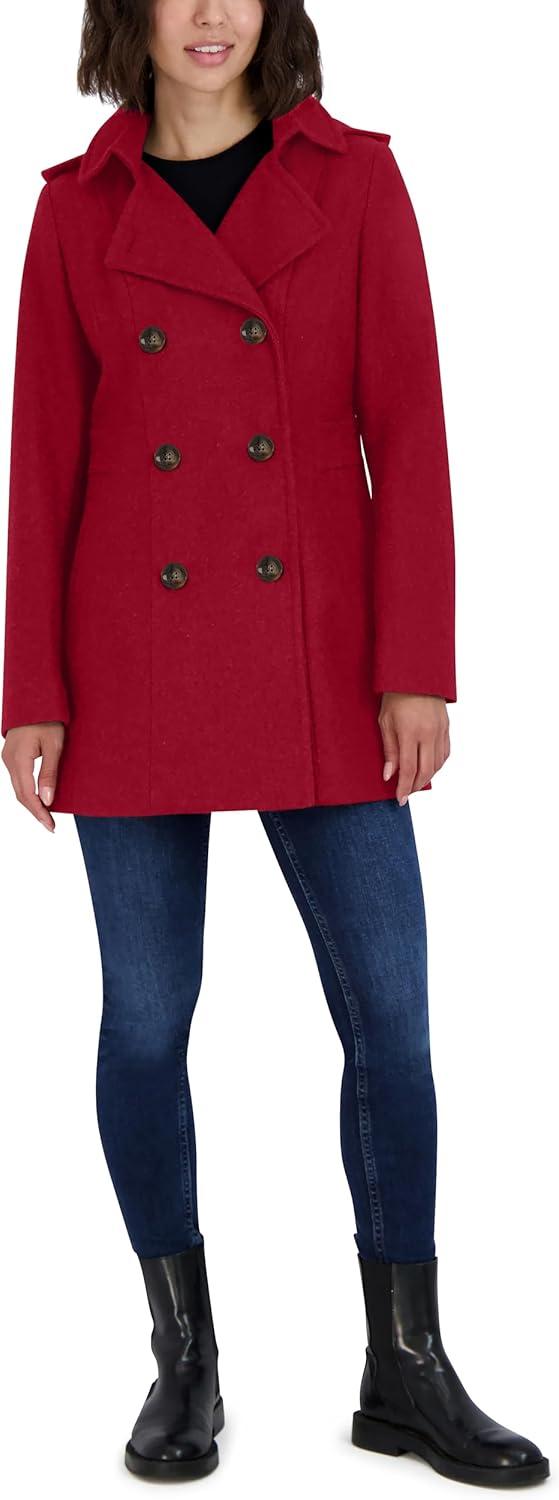 imageNautica Womens Peacoat Wool Blend Double Breasted Winter CoatDeep Red