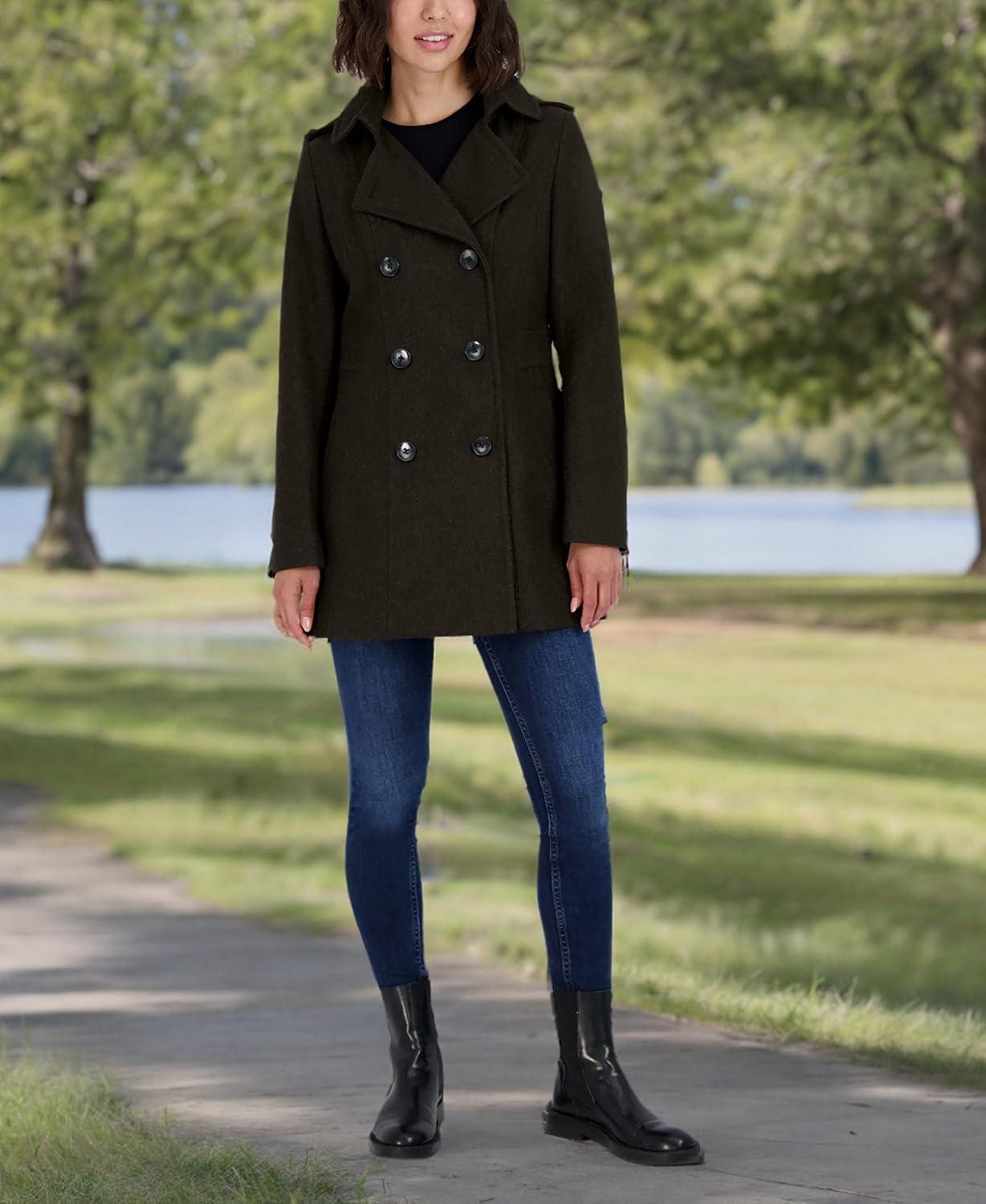 imageNautica Womens Peacoat Wool Blend Double Breasted Winter CoatMilitary Green