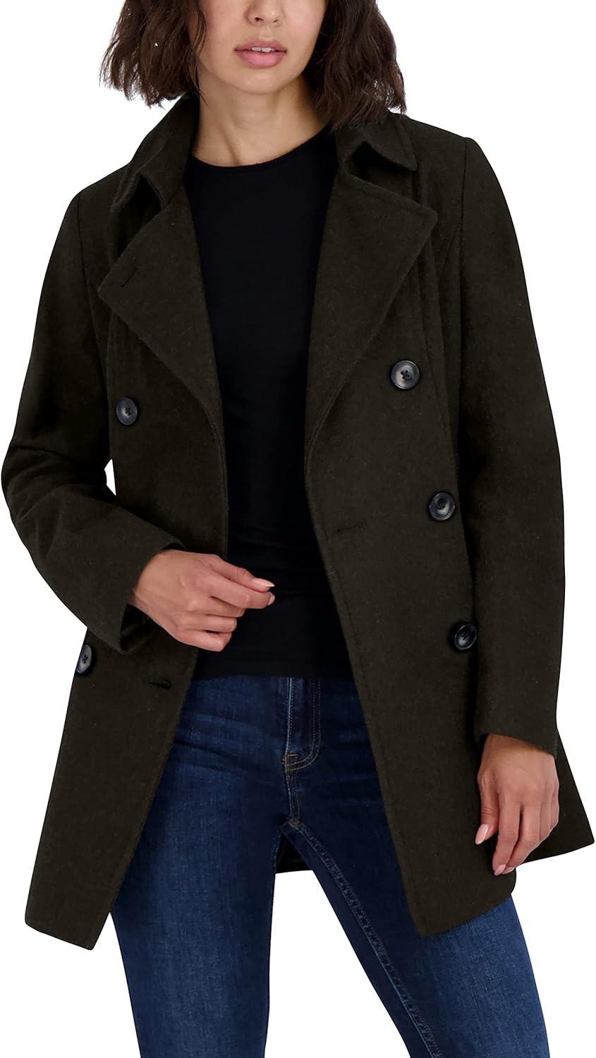 imageNautica Womens Peacoat Wool Blend Double Breasted Winter CoatMilitary Green