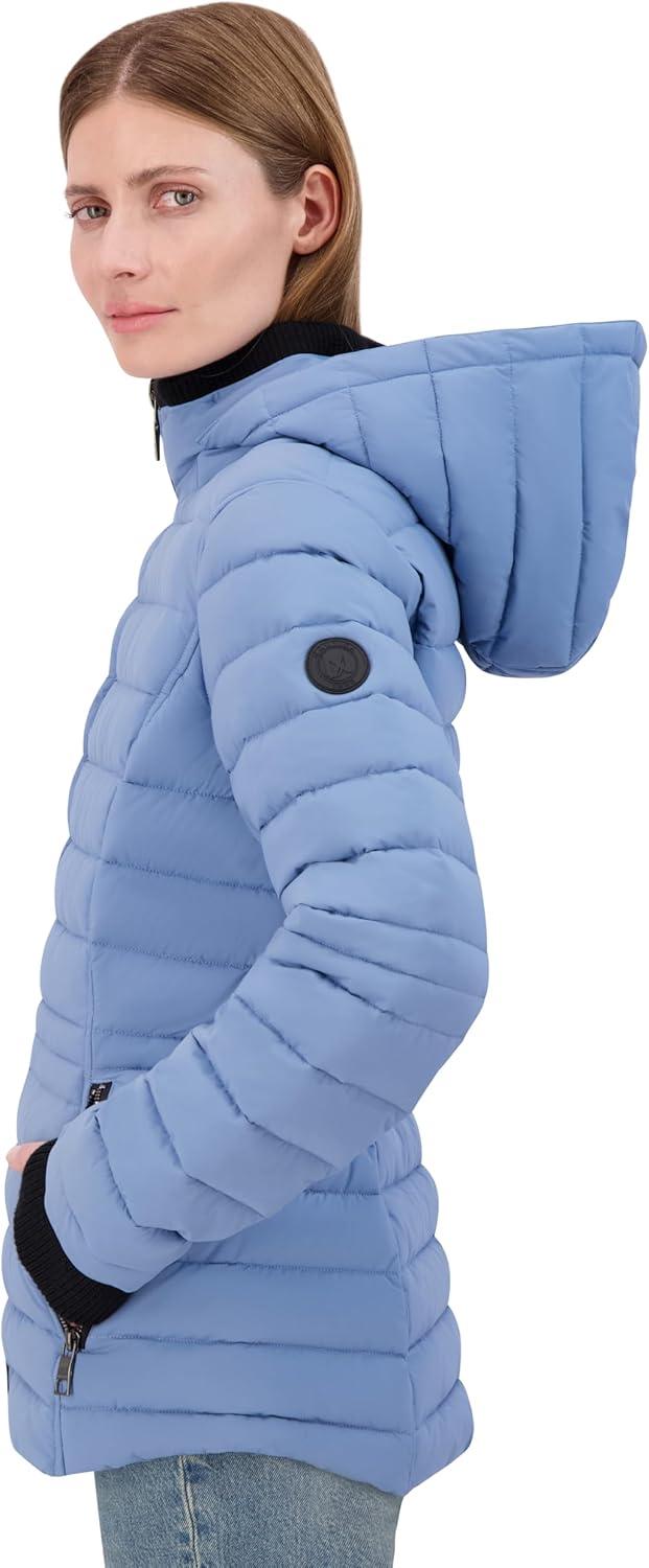 imageNautica Womens Short Puffer Coat with Faur Fur Trim HoodBlue
