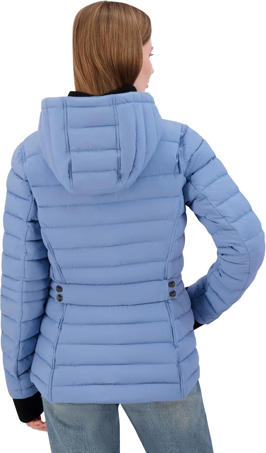 imageNautica Womens Short Puffer Coat with Faur Fur Trim HoodBlue