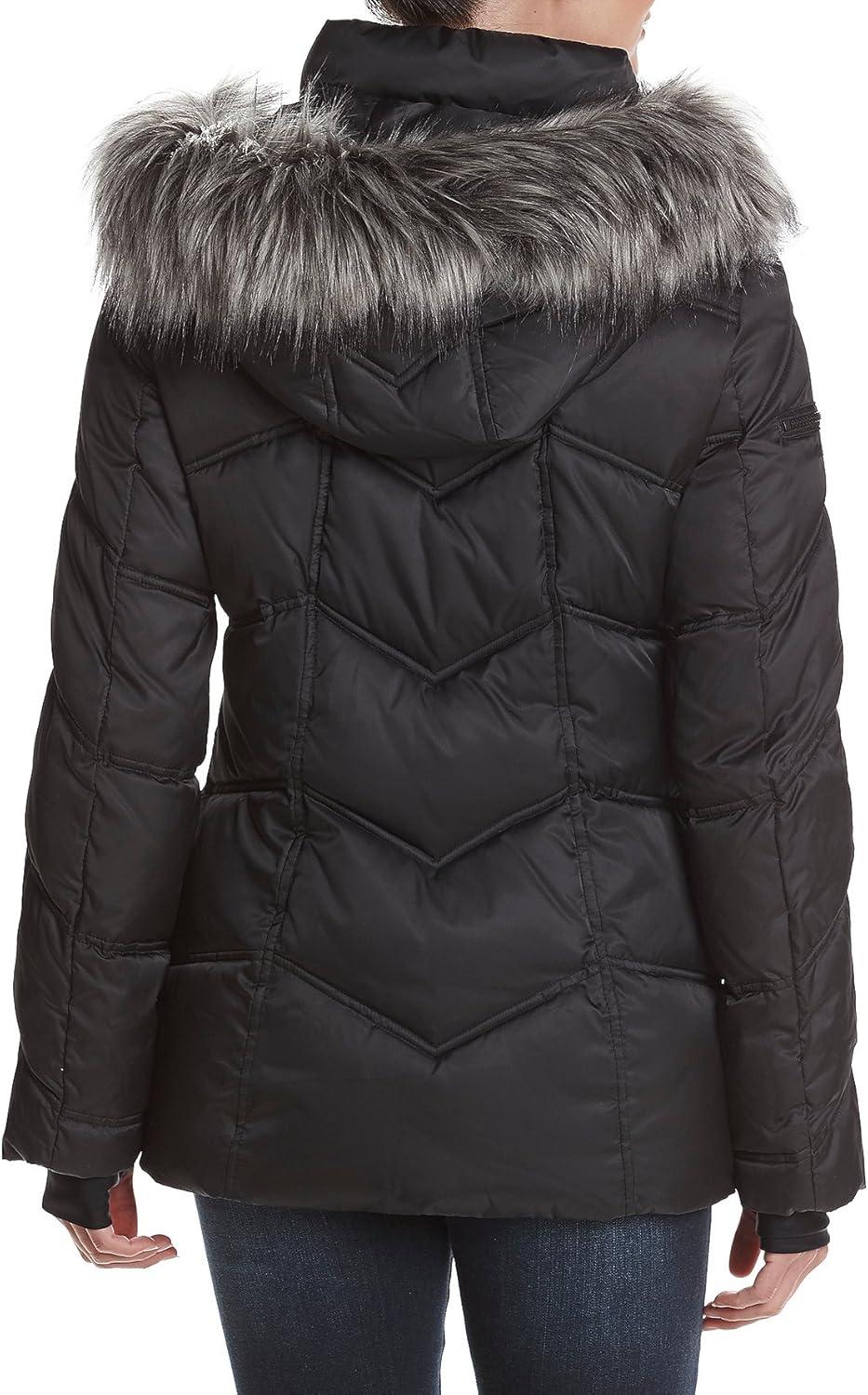 imageNautica Womens Short Puffer Coat with Faur Fur Trim HoodDeep Black