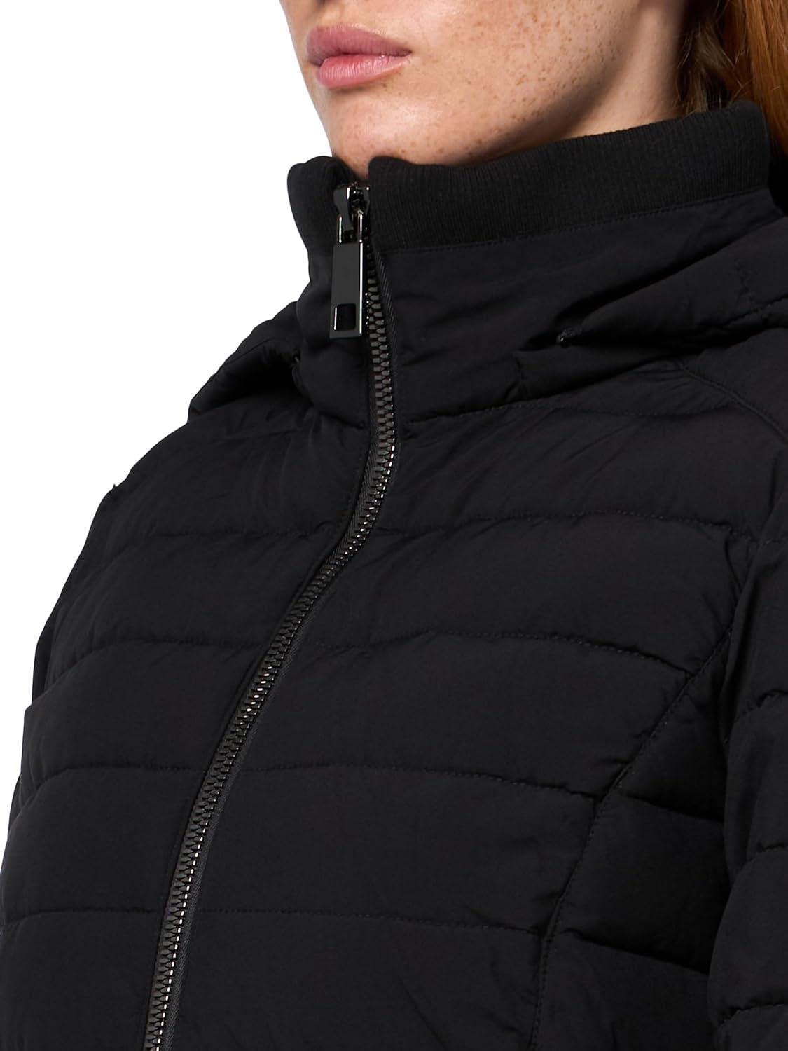 imageNautica Womens Short Puffer Coat with Faur Fur Trim HoodEbony