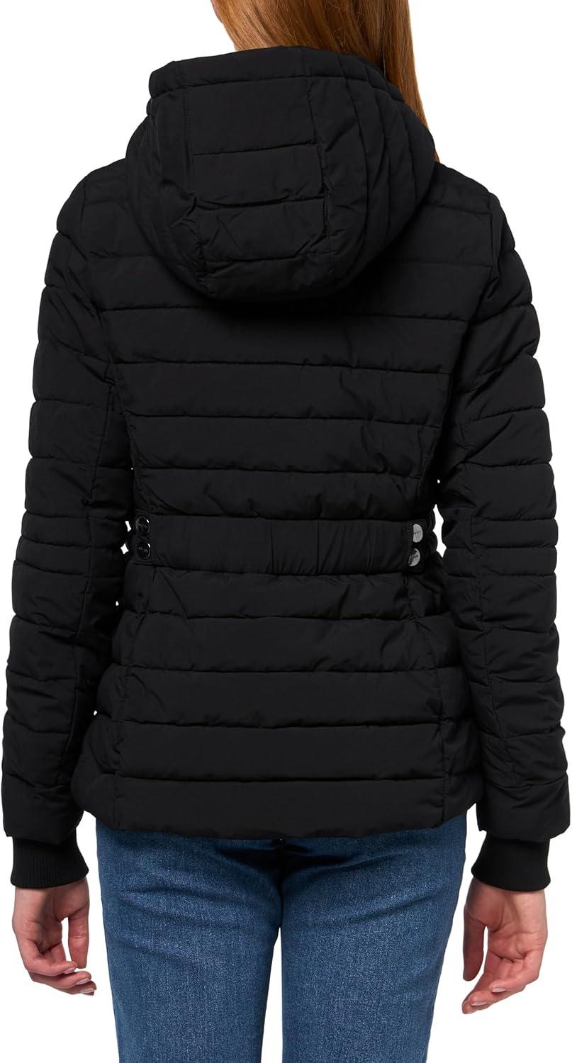 imageNautica Womens Short Puffer Coat with Faur Fur Trim HoodEbony