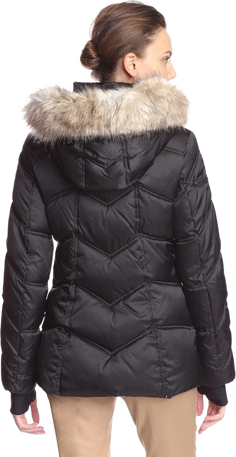 imageNautica Womens Short Puffer Coat with Faur Fur Trim HoodOnyx