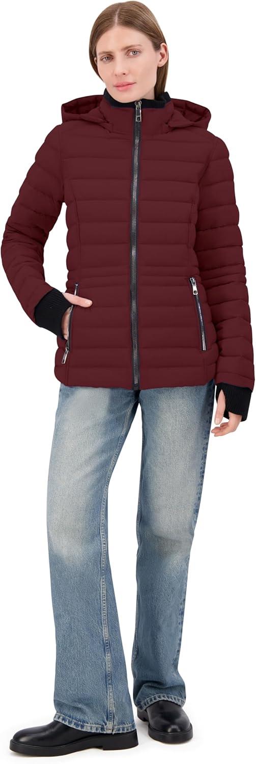 imageNautica Womens Short Puffer Coat with Faur Fur Trim HoodSpice