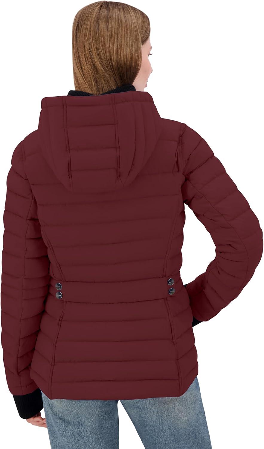 imageNautica Womens Short Puffer Coat with Faur Fur Trim HoodSpice
