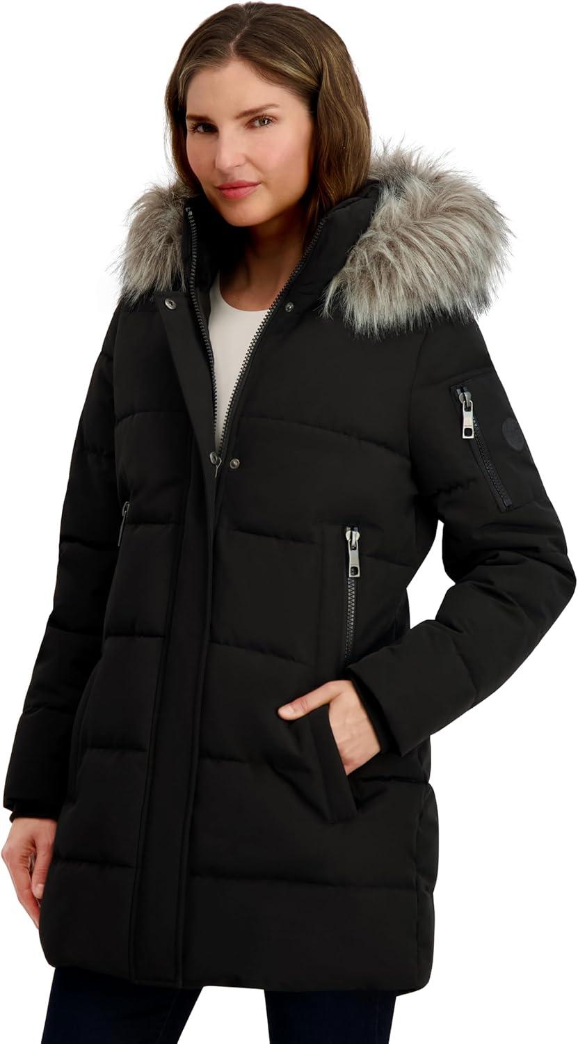 imageNautica Womens Soft Mist Heavyweight Puffer Coat Winter Jacket With Detachable Faux Fur HoodBlack