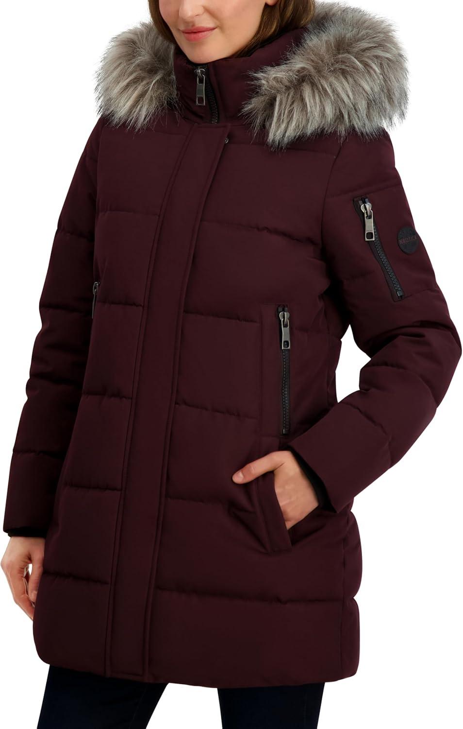 imageNautica Womens Soft Mist Heavyweight Puffer Coat Winter Jacket With Detachable Faux Fur HoodChianti