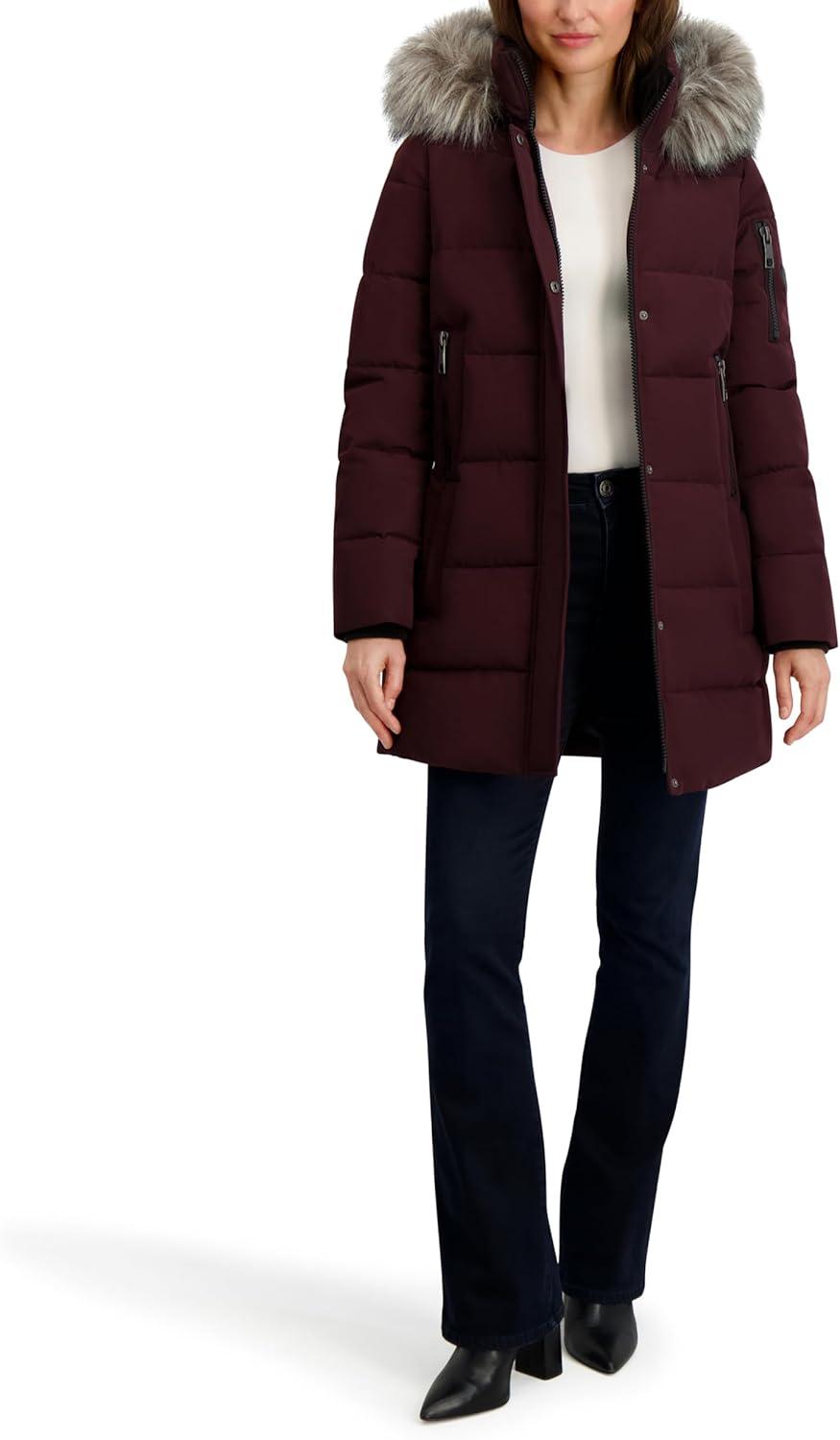 imageNautica Womens Soft Mist Heavyweight Puffer Coat Winter Jacket With Detachable Faux Fur HoodChianti