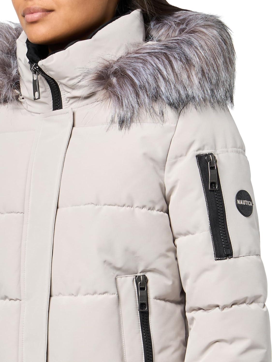 imageNautica Womens Soft Mist Heavyweight Puffer Coat Winter Jacket With Detachable Faux Fur HoodLimestone