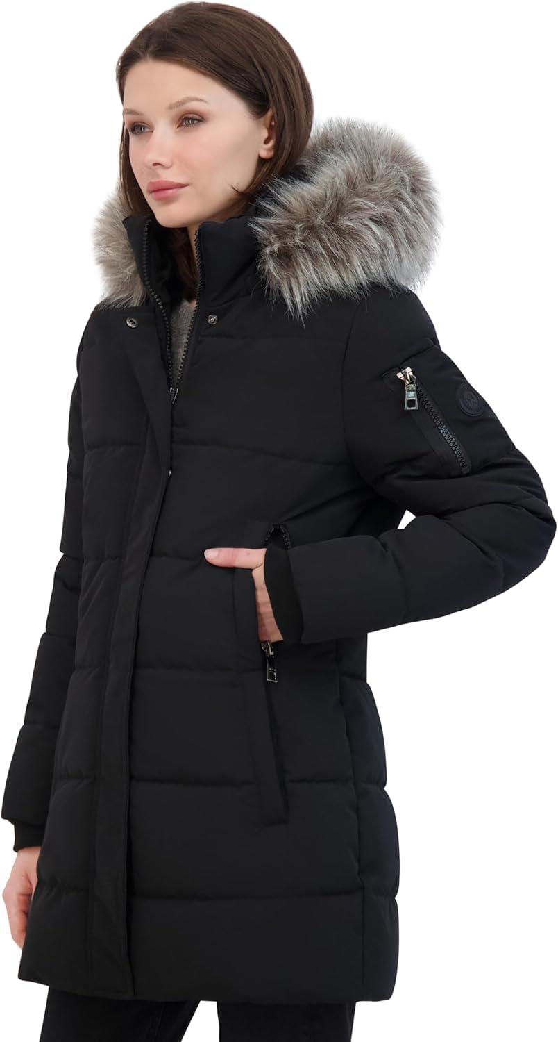 imageNautica Womens Soft Mist Heavyweight Puffer Coat Winter Jacket With Detachable Faux Fur HoodOnyx
