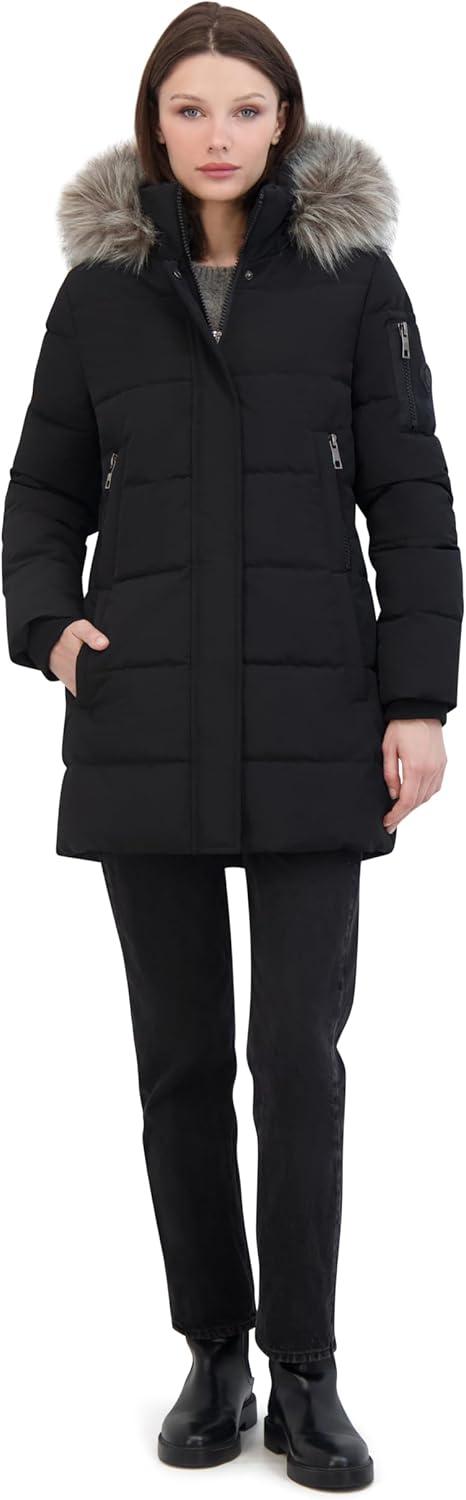 imageNautica Womens Soft Mist Heavyweight Puffer Coat Winter Jacket With Detachable Faux Fur HoodOnyx