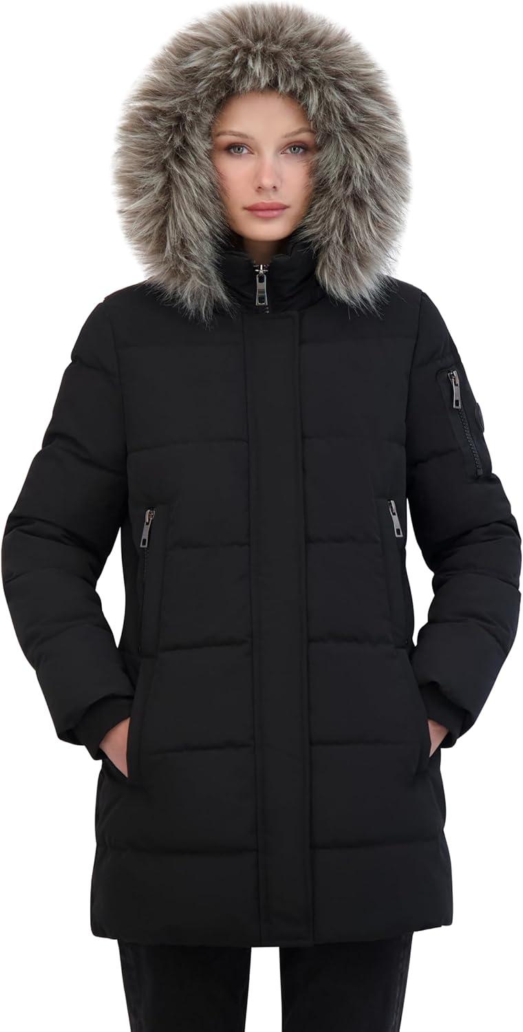 imageNautica Womens Soft Mist Heavyweight Puffer Coat Winter Jacket With Detachable Faux Fur HoodOnyx