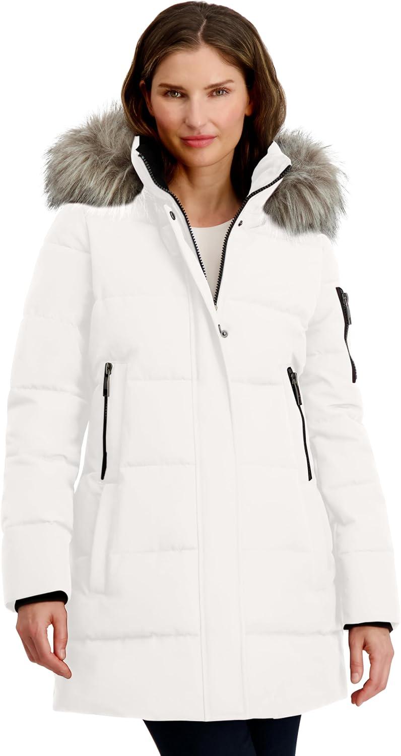 imageNautica Womens Soft Mist Heavyweight Puffer Coat Winter Jacket With Detachable Faux Fur HoodSail White