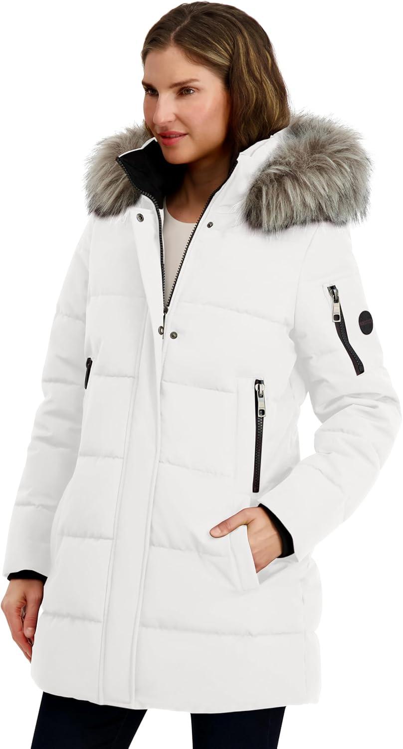 imageNautica Womens Soft Mist Heavyweight Puffer Coat Winter Jacket With Detachable Faux Fur HoodSail White