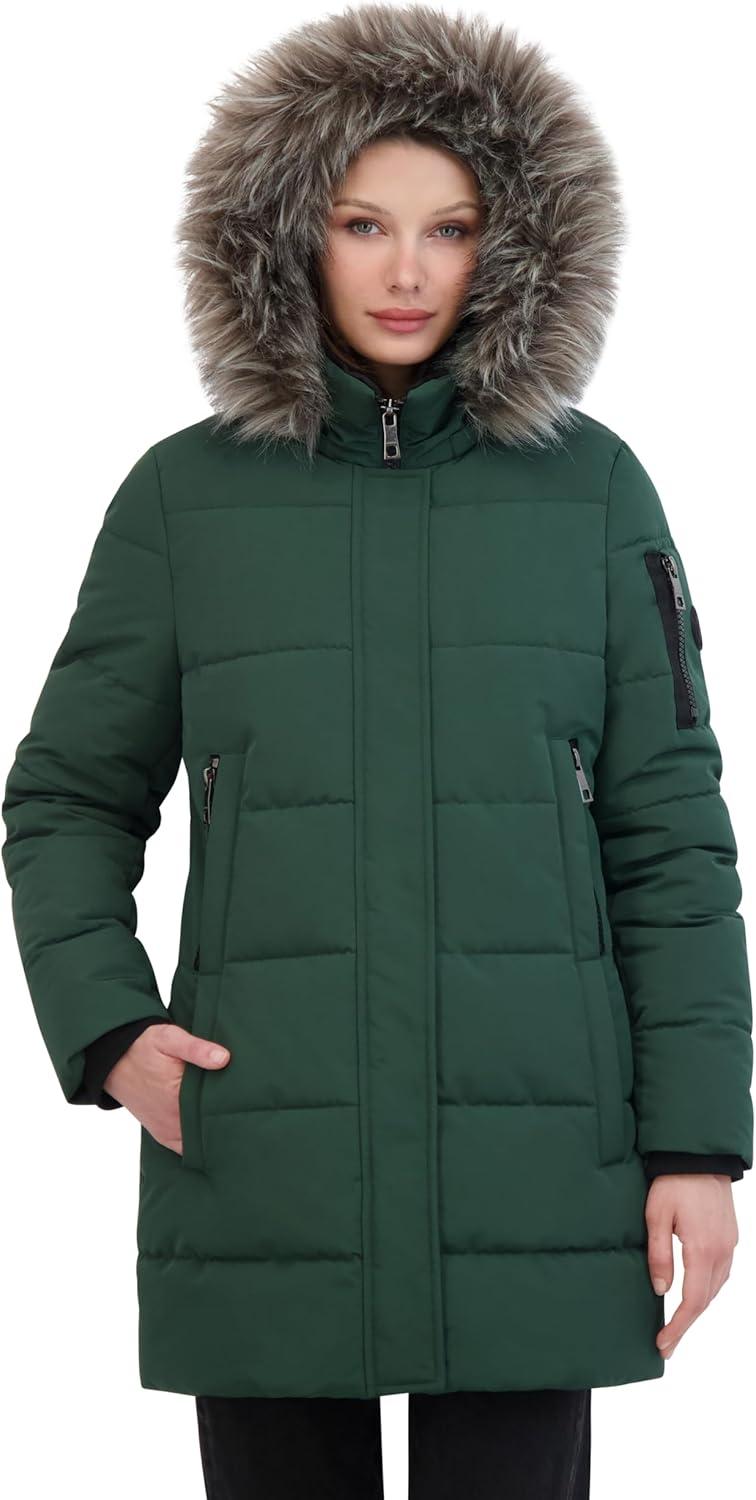 imageNautica Womens Soft Mist Heavyweight Puffer Coat Winter Jacket With Detachable Faux Fur HoodVerde