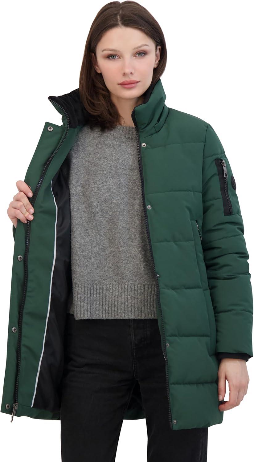 imageNautica Womens Soft Mist Heavyweight Puffer Coat Winter Jacket With Detachable Faux Fur HoodVerde