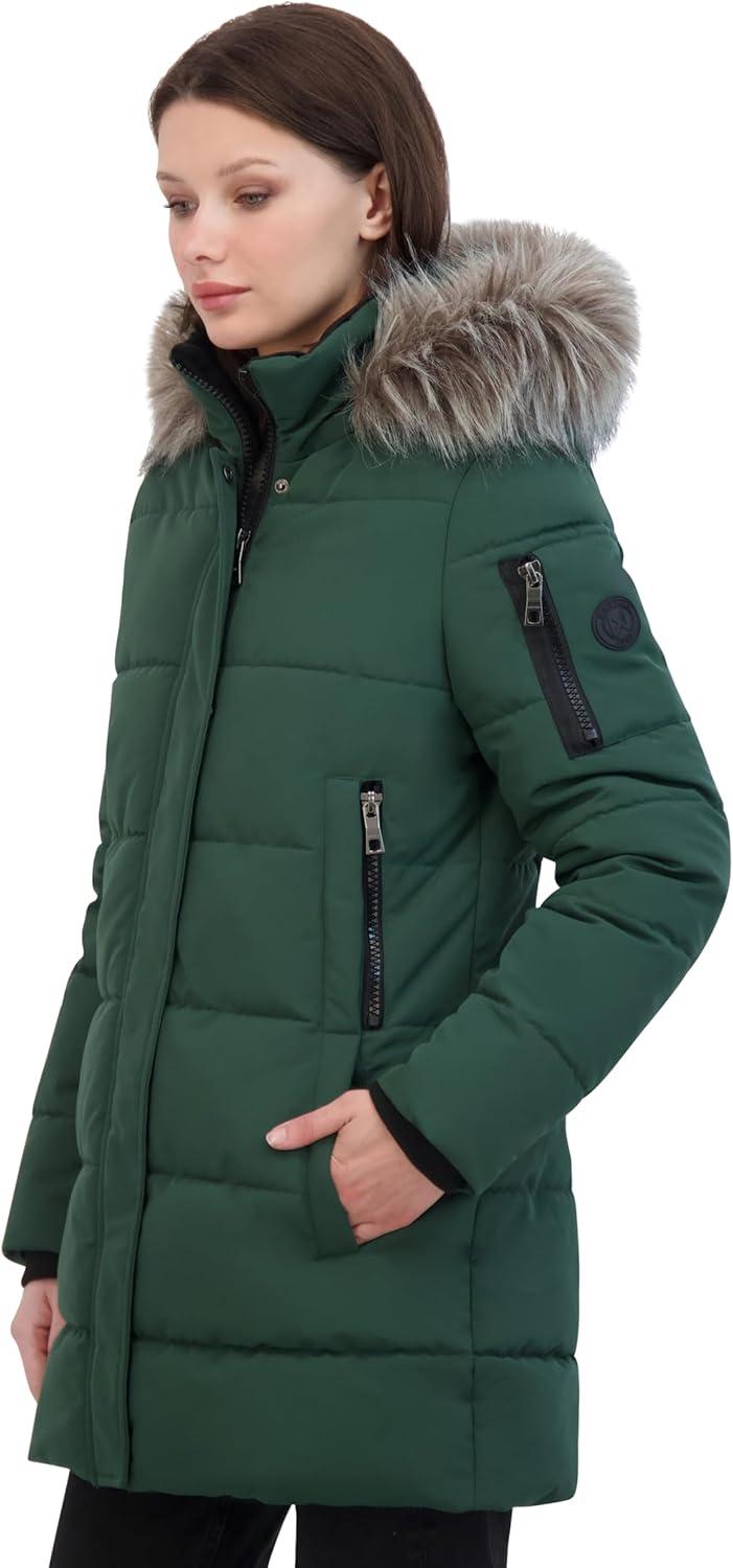 imageNautica Womens Soft Mist Heavyweight Puffer Coat Winter Jacket With Detachable Faux Fur HoodVerde