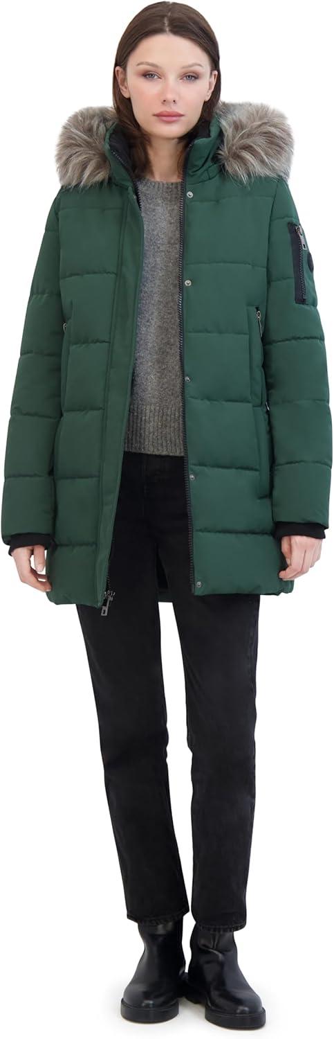imageNautica Womens Soft Mist Heavyweight Puffer Coat Winter Jacket With Detachable Faux Fur HoodVerde