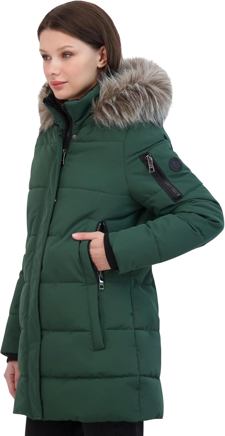 imageNautica Womens Soft Mist Heavyweight Puffer Coat Winter Jacket With Detachable Faux Fur HoodVerde