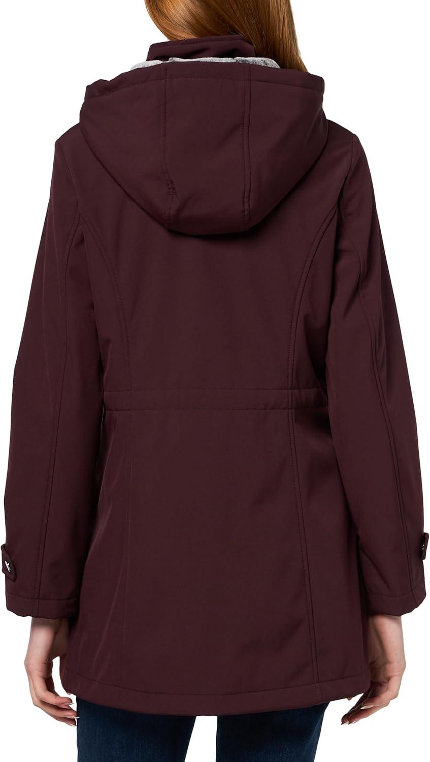 imageNautica Womens Softshell Jacket WaterResistant Transitional Coat Faux Fur Hood Adjustable WaistChianti