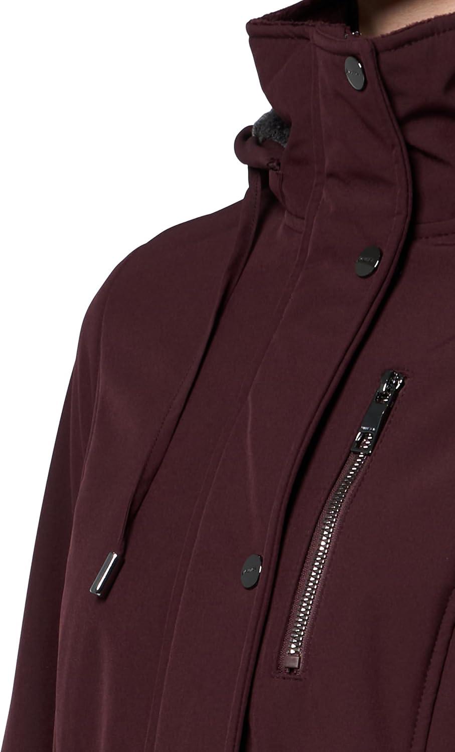 imageNautica Womens Softshell Jacket WaterResistant Transitional Coat Faux Fur Hood Adjustable WaistChianti