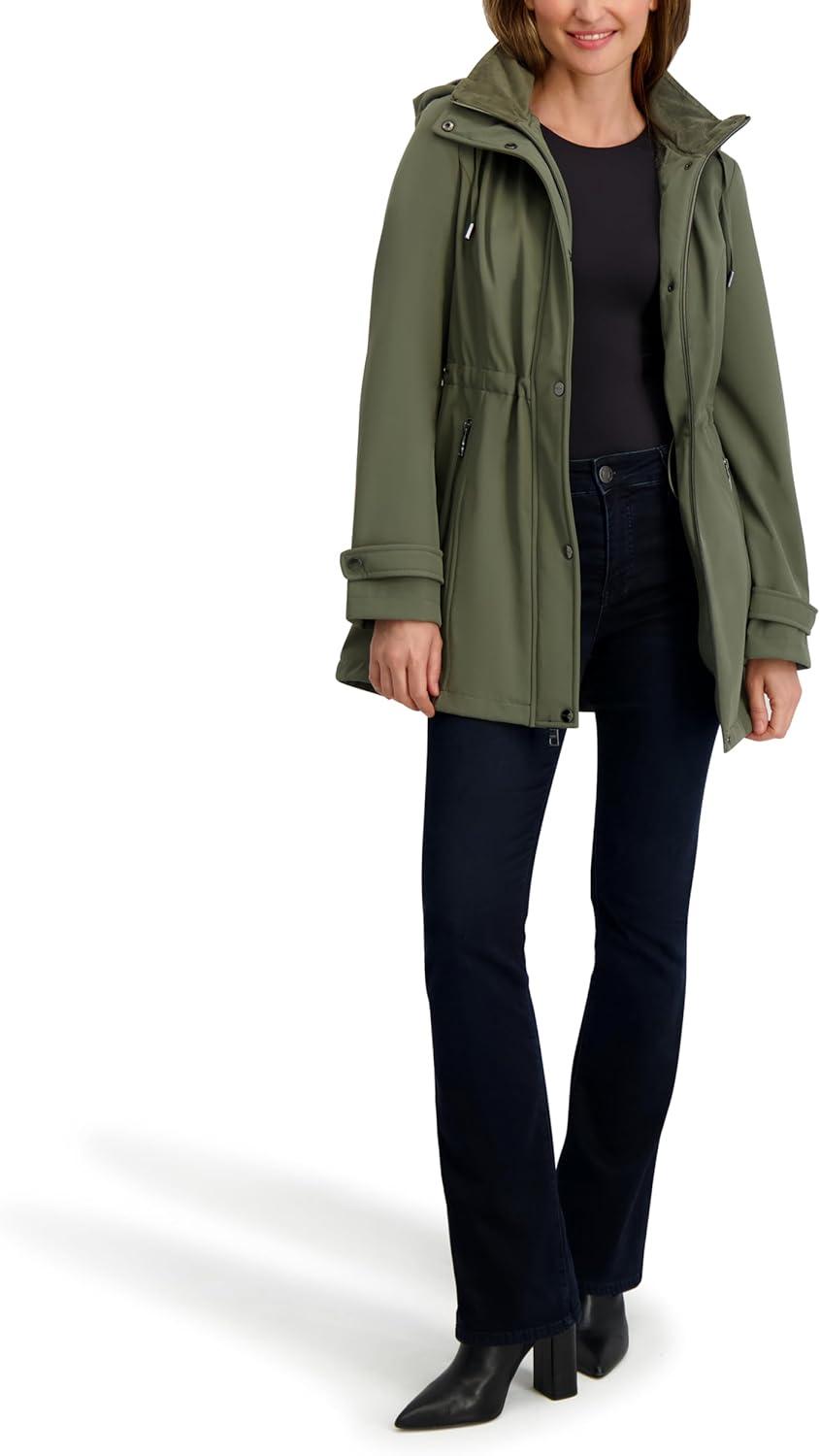 imageNautica Womens Softshell Jacket WaterResistant Transitional Coat Faux Fur Hood Adjustable WaistSage