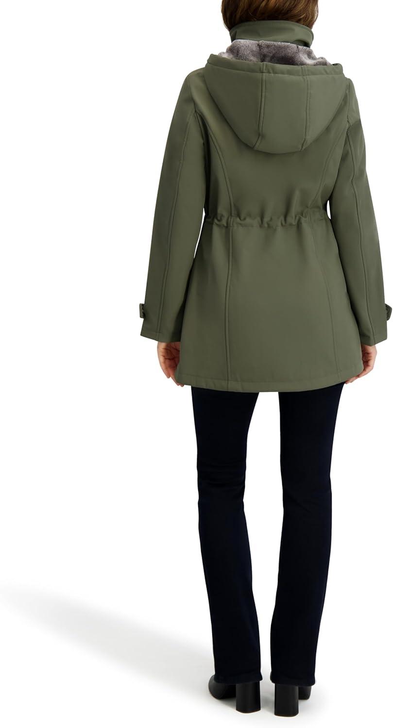 imageNautica Womens Softshell Jacket WaterResistant Transitional Coat Faux Fur Hood Adjustable WaistSage