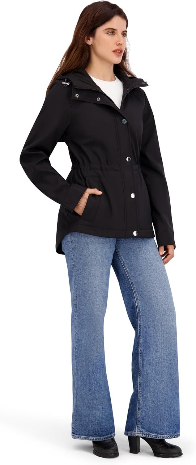 imageNautica Womens Softshell Jacket Waterresistant Windresistant Transitional Coat Adjustable WaistBlack