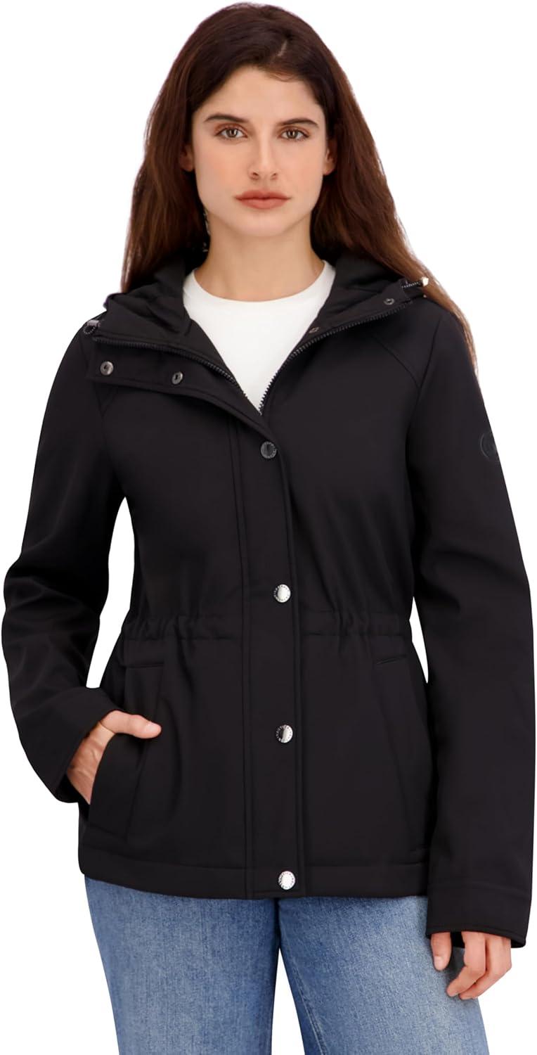 imageNautica Womens Softshell Jacket Waterresistant Windresistant Transitional Coat Adjustable WaistBlack