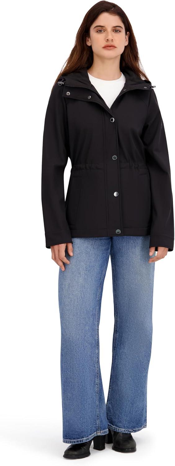 imageNautica Womens Softshell Jacket Waterresistant Windresistant Transitional Coat Adjustable WaistBlack