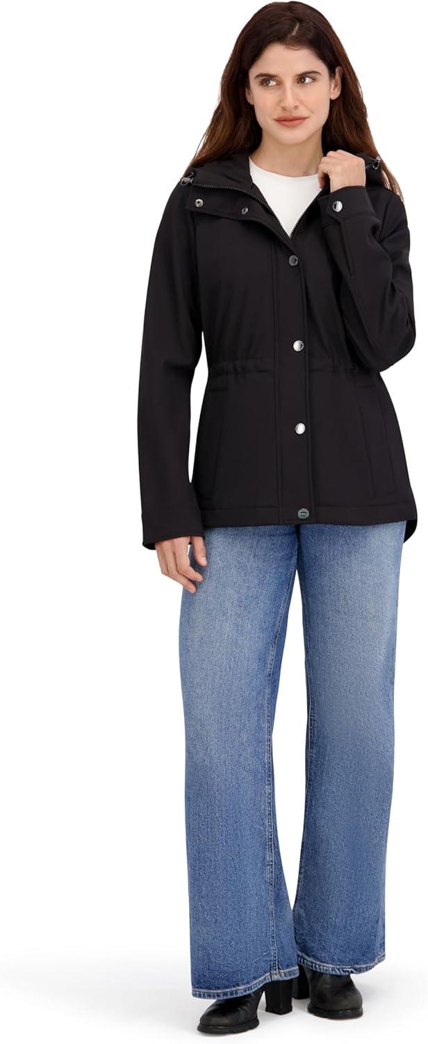 imageNautica Womens Softshell Jacket Waterresistant Windresistant Transitional Coat Adjustable WaistBlack