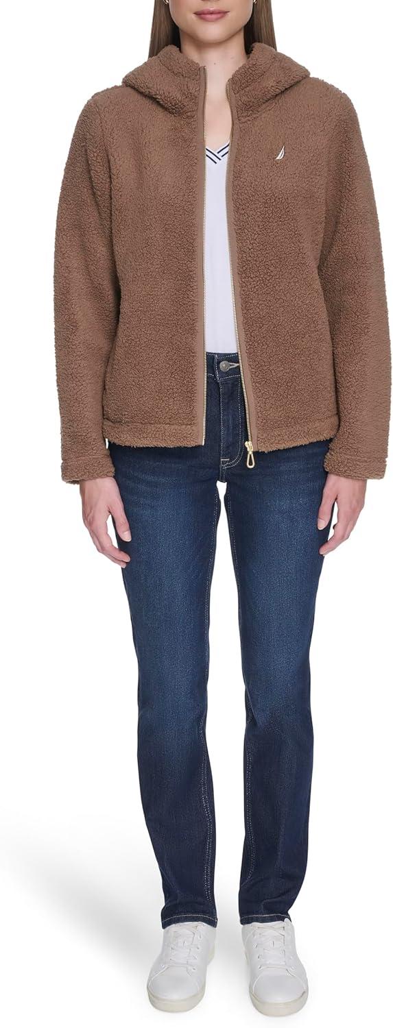 imageNautica Womens Solid Sherpa Zipup Hoodie JacketBarley