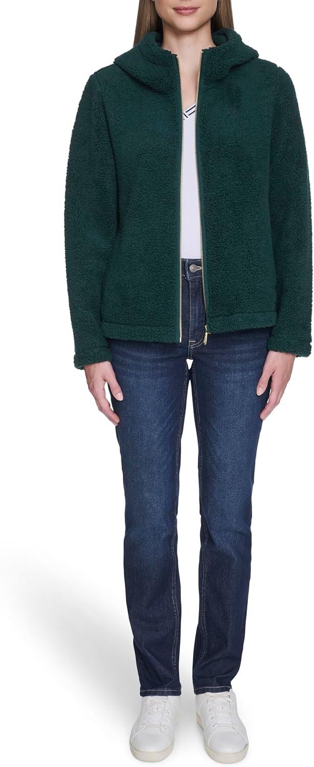 imageNautica Womens Solid Sherpa Zipup Hoodie JacketForest