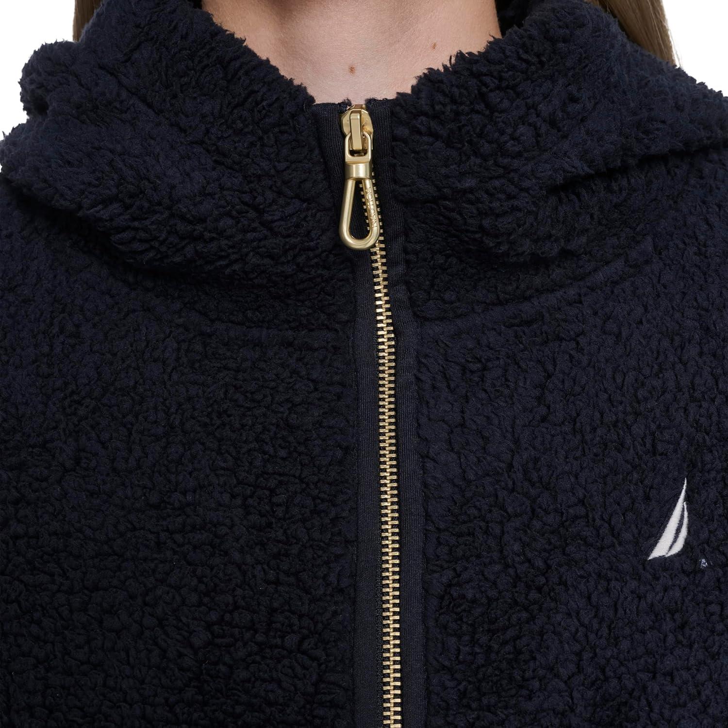 imageNautica Womens Solid Sherpa Zipup Hoodie JacketNight Sky