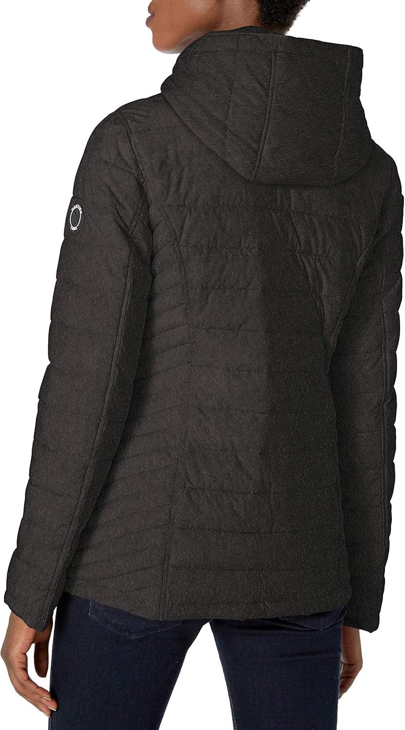imageNautica Womens Stretch Puffer Jacket Midweight Winter Coat Detachable Faux Fur Lined HoodCharcoal