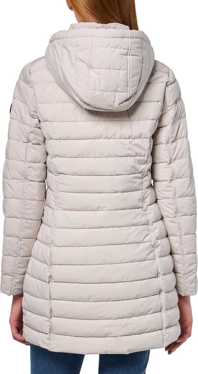 imageNautica Womens Stretch Puffer Jacket Midweight Winter Coat Detachable Faux Fur Lined HoodLimestone