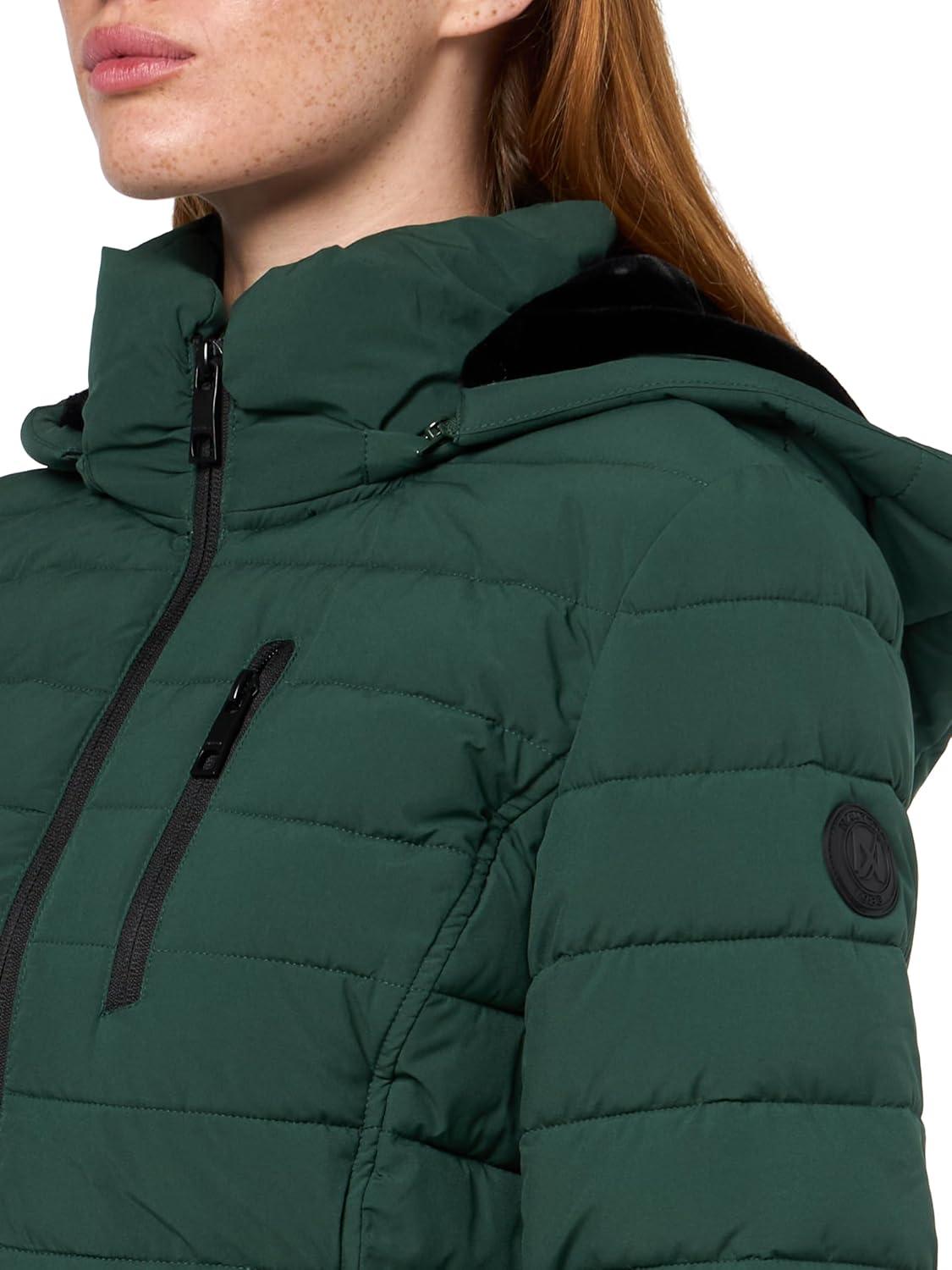 imageNautica Womens Stretch Puffer Jacket Midweight Winter Coat Detachable Faux Fur Lined HoodVerde