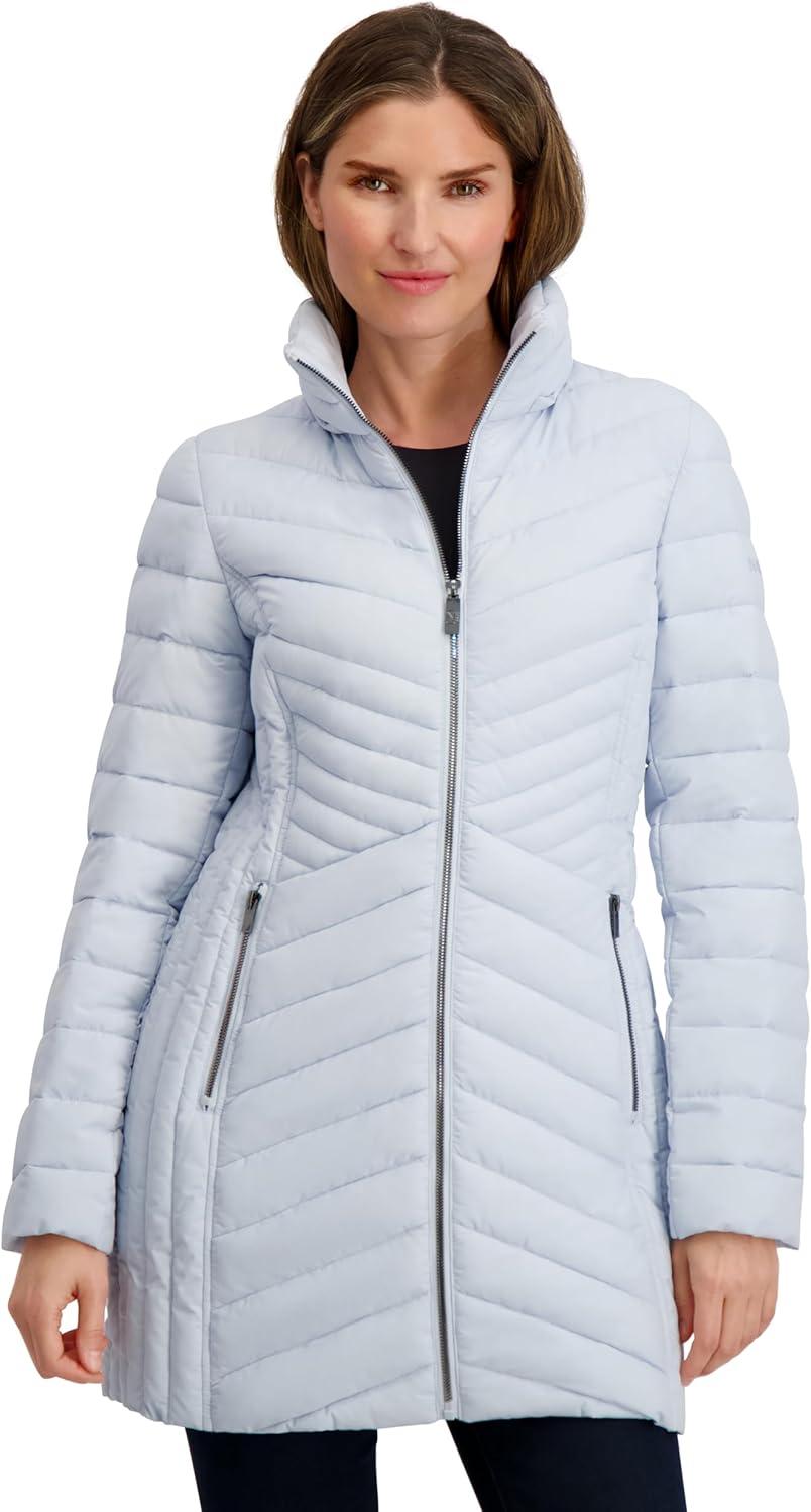 imageNautica Womens Stretch Puffer Jacket Wind amp Waterresistant Winter Coat Faux Fur Lined HoodBlue