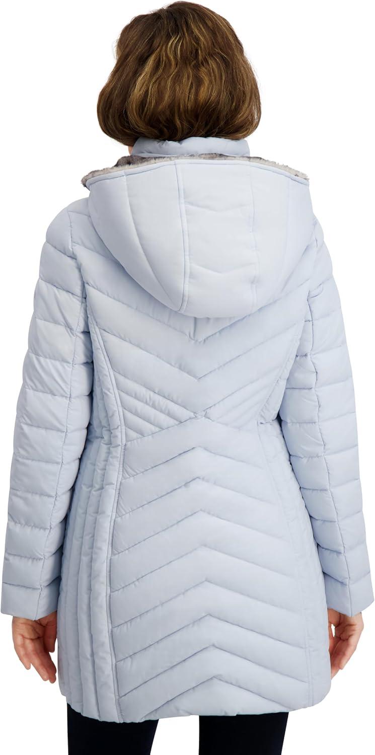 imageNautica Womens Stretch Puffer Jacket Wind amp Waterresistant Winter Coat Faux Fur Lined HoodBlue