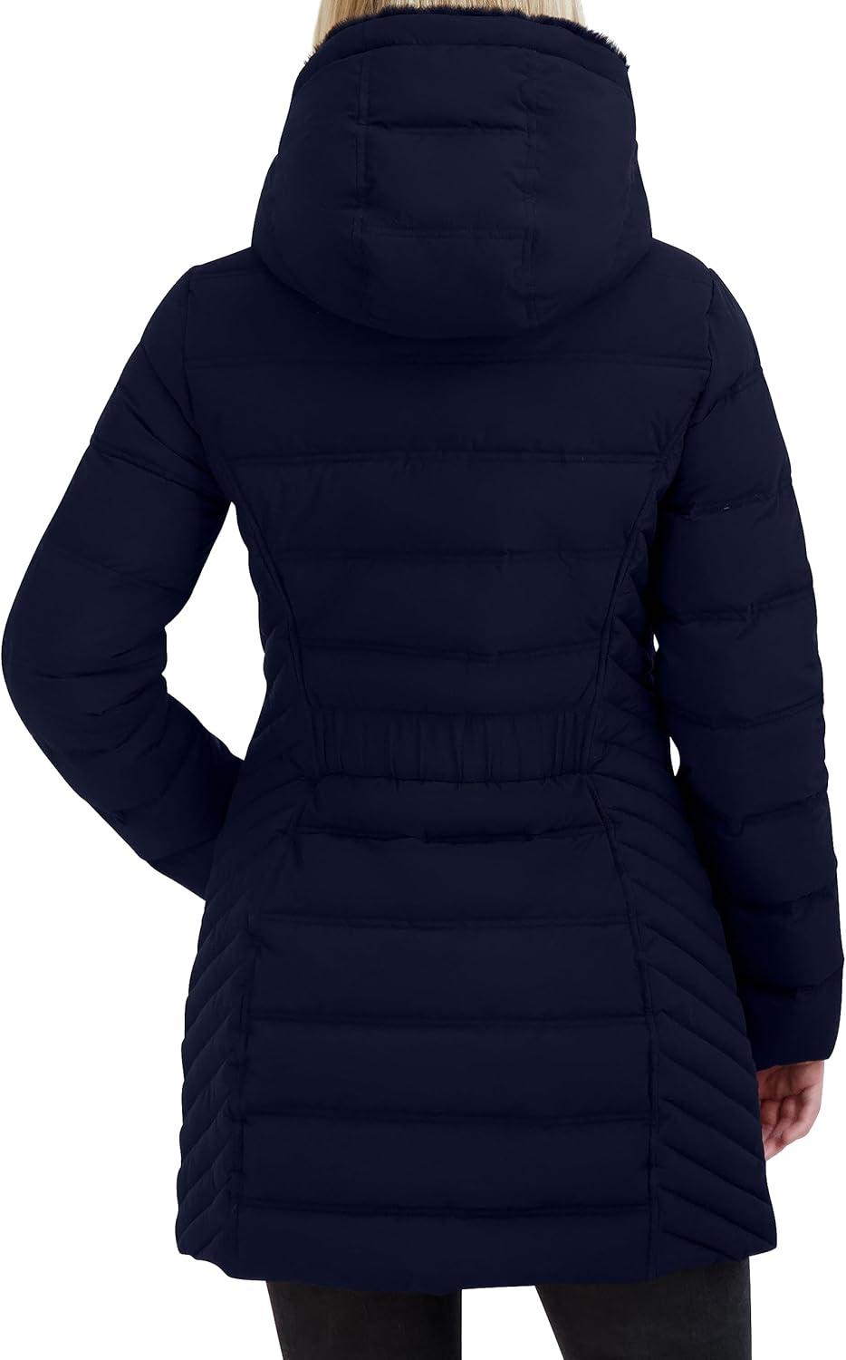 imageNautica Womens Stretch Puffer Jacket With Faux Fur Lined Hood Wind amp Waterresistant Winter CoatBlue