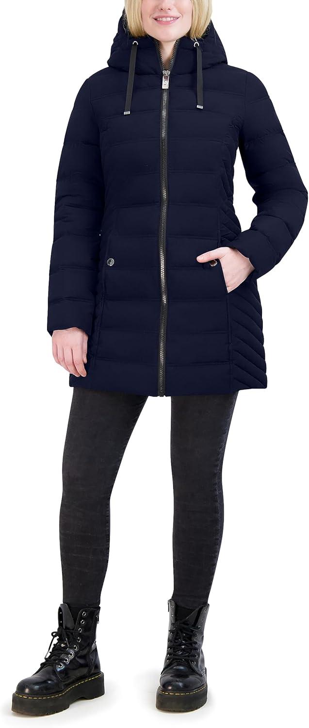 imageNautica Womens Stretch Puffer Jacket With Faux Fur Lined Hood Wind amp Waterresistant Winter CoatBlue