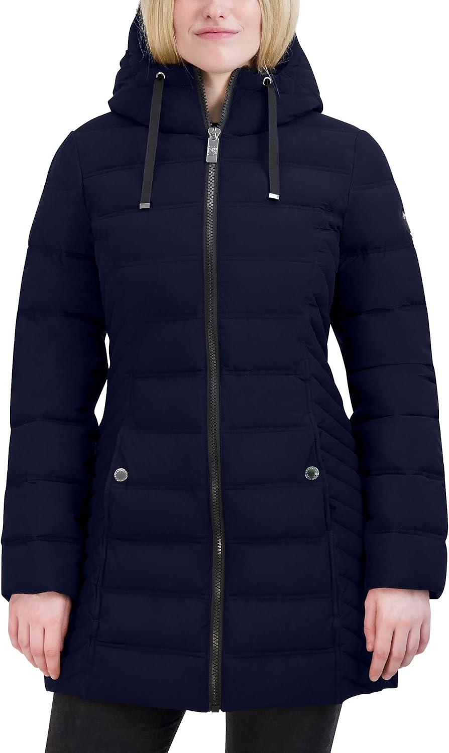 imageNautica Womens Stretch Puffer Jacket With Faux Fur Lined Hood Wind amp Waterresistant Winter CoatBlue
