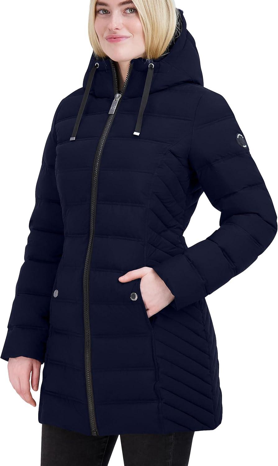 imageNautica Womens Stretch Puffer Jacket With Faux Fur Lined Hood Wind amp Waterresistant Winter CoatBlue