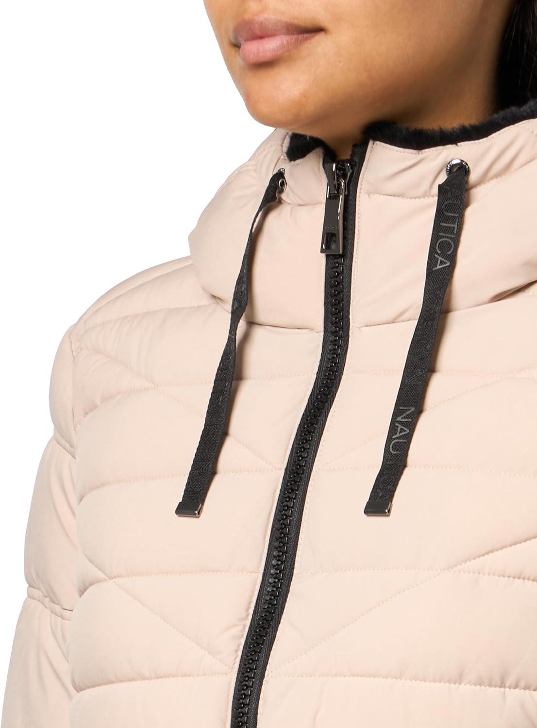 imageNautica Womens Stretch Puffer Jacket With Faux Fur Lined Hood Wind amp Waterresistant Winter CoatChampagne