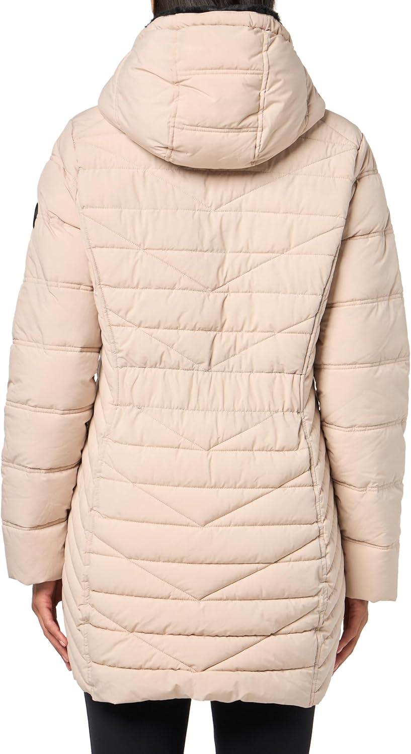 imageNautica Womens Stretch Puffer Jacket With Faux Fur Lined Hood Wind amp Waterresistant Winter CoatChampagne