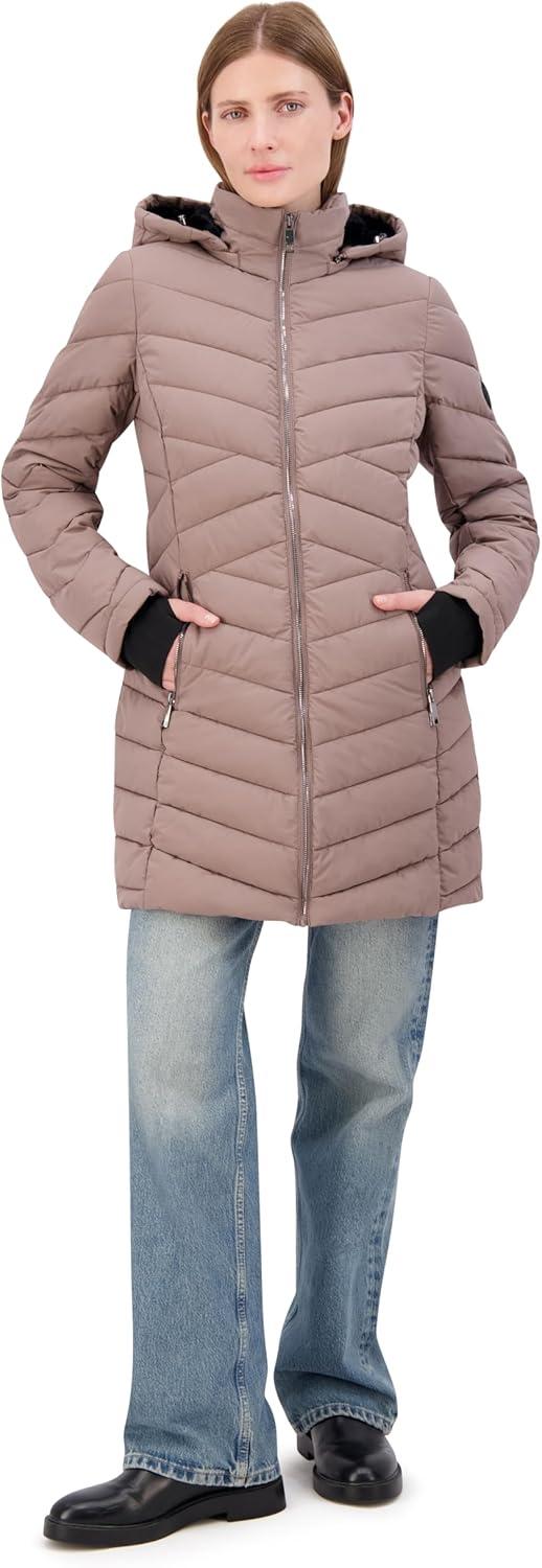 imageNautica Womens Stretch Puffer Jacket With Faux Fur Lined Hood Wind amp Waterresistant Winter CoatChestnut