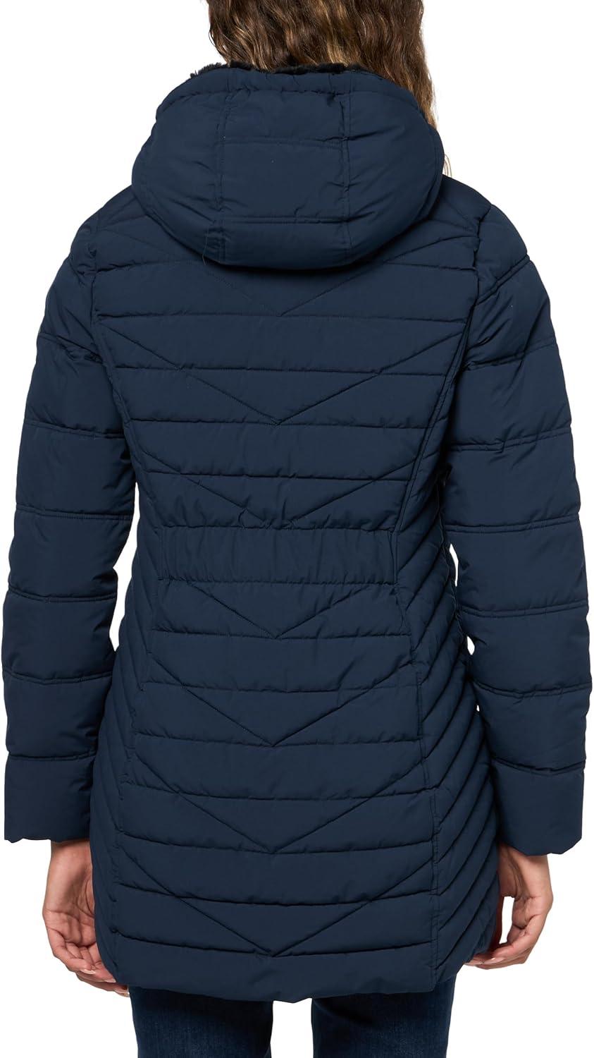 imageNautica Womens Stretch Puffer Jacket With Faux Fur Lined Hood Wind amp Waterresistant Winter CoatDeep Blue